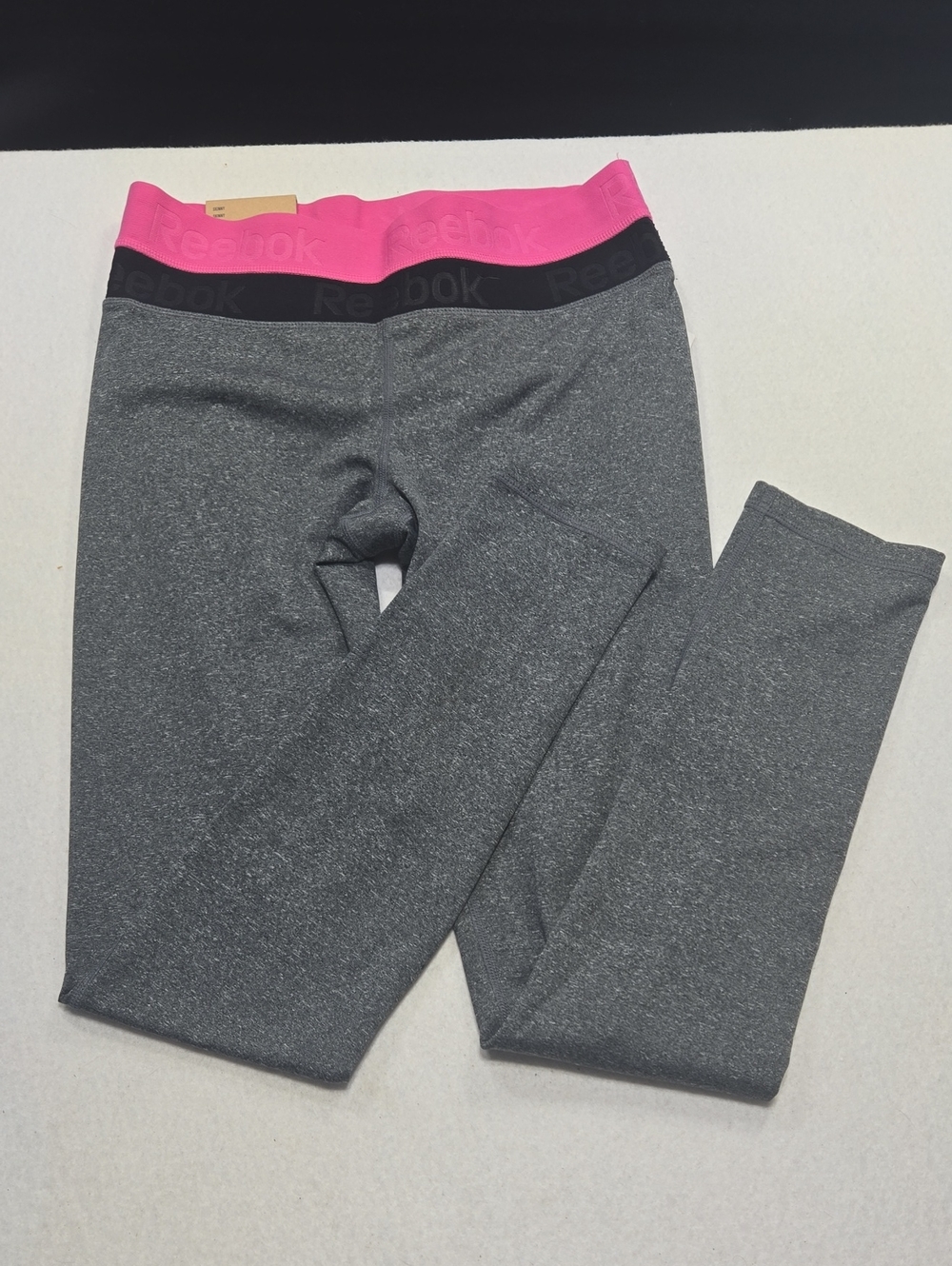 Reebok Gray Leggings with Pink and Black Waistband NWT